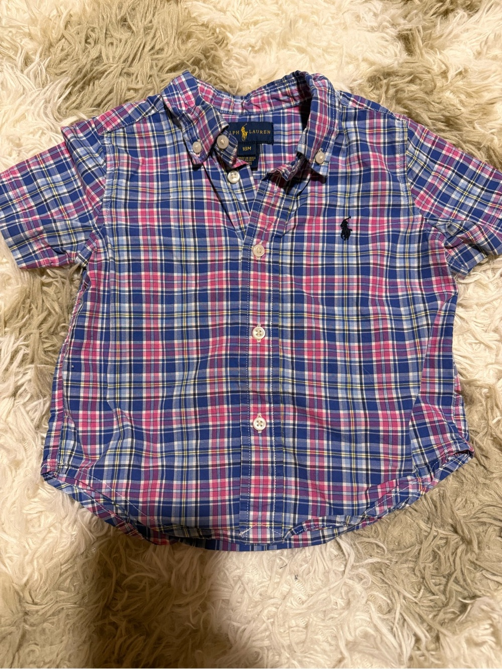 Ralph Lauren Blue & Pink Plaid Short-Sleeve Button-Down Shirt